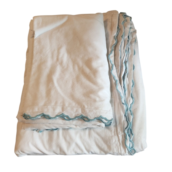 Serena & Lily Wave Percale Duvet And Pillow Shams Twin Size White Blue Piping - Picture 3 of 5